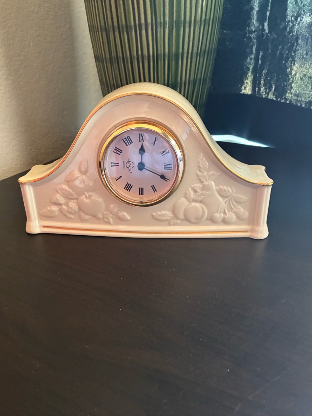 Elegant Lenox Cream Ceramic Mantel Fruits of Life Clock with Gold Accent